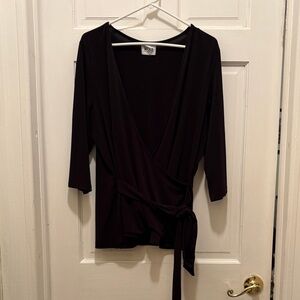 Leota Black Faux Wrap Top